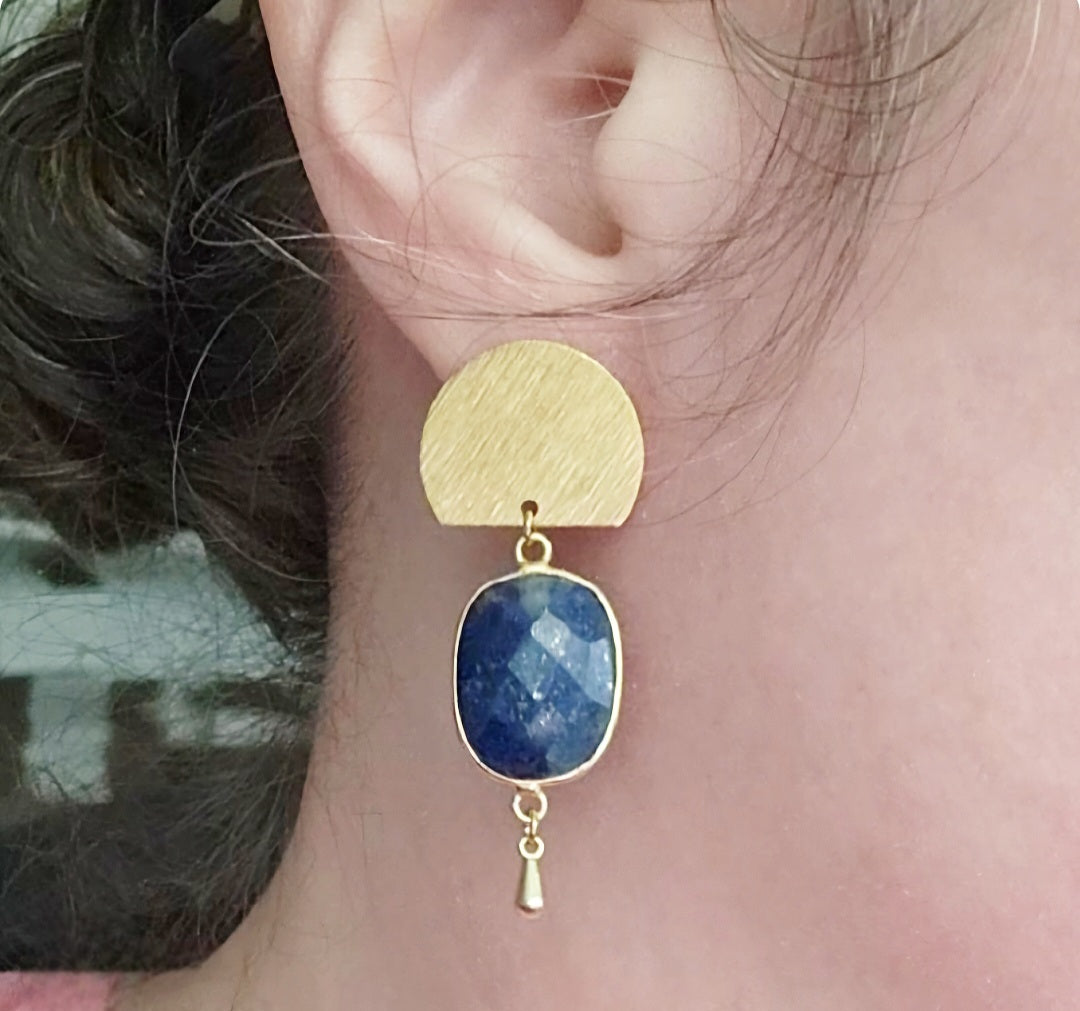 Blue Lapis and Turquoise Geometric Dangle and Drop Earrings