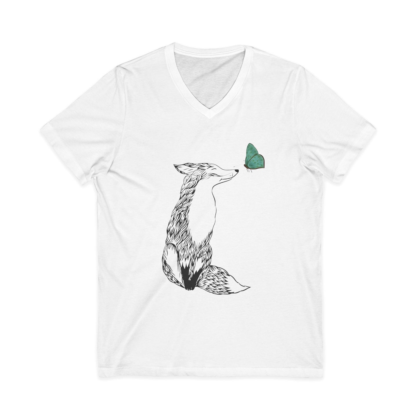 Fox & Butterfly- Short Sleeve V-Neck Tee