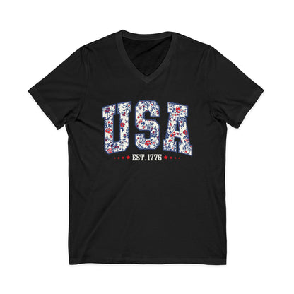 Floral USA - Short Sleeve V Neck