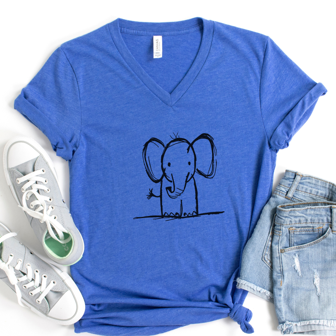 Elephant Sketch - Short Sleeve V-Neck Tee
