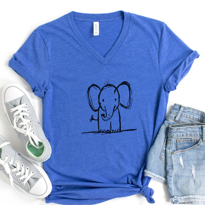 Elephant Sketch - Short Sleeve V-Neck Tee