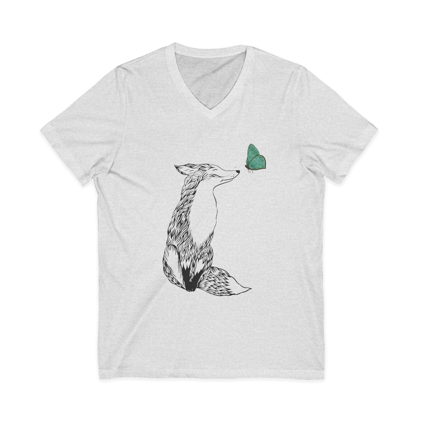 Fox & Butterfly- Short Sleeve V-Neck Tee