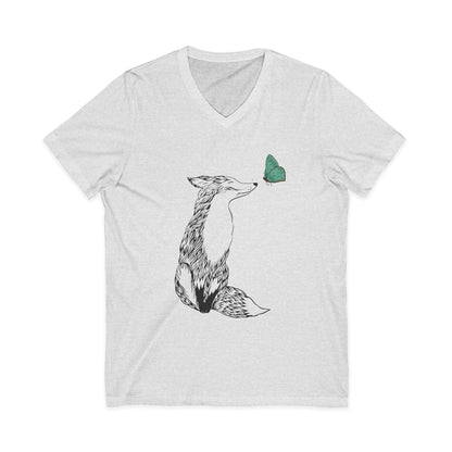 Fox & Butterfly- Short Sleeve V-Neck Tee