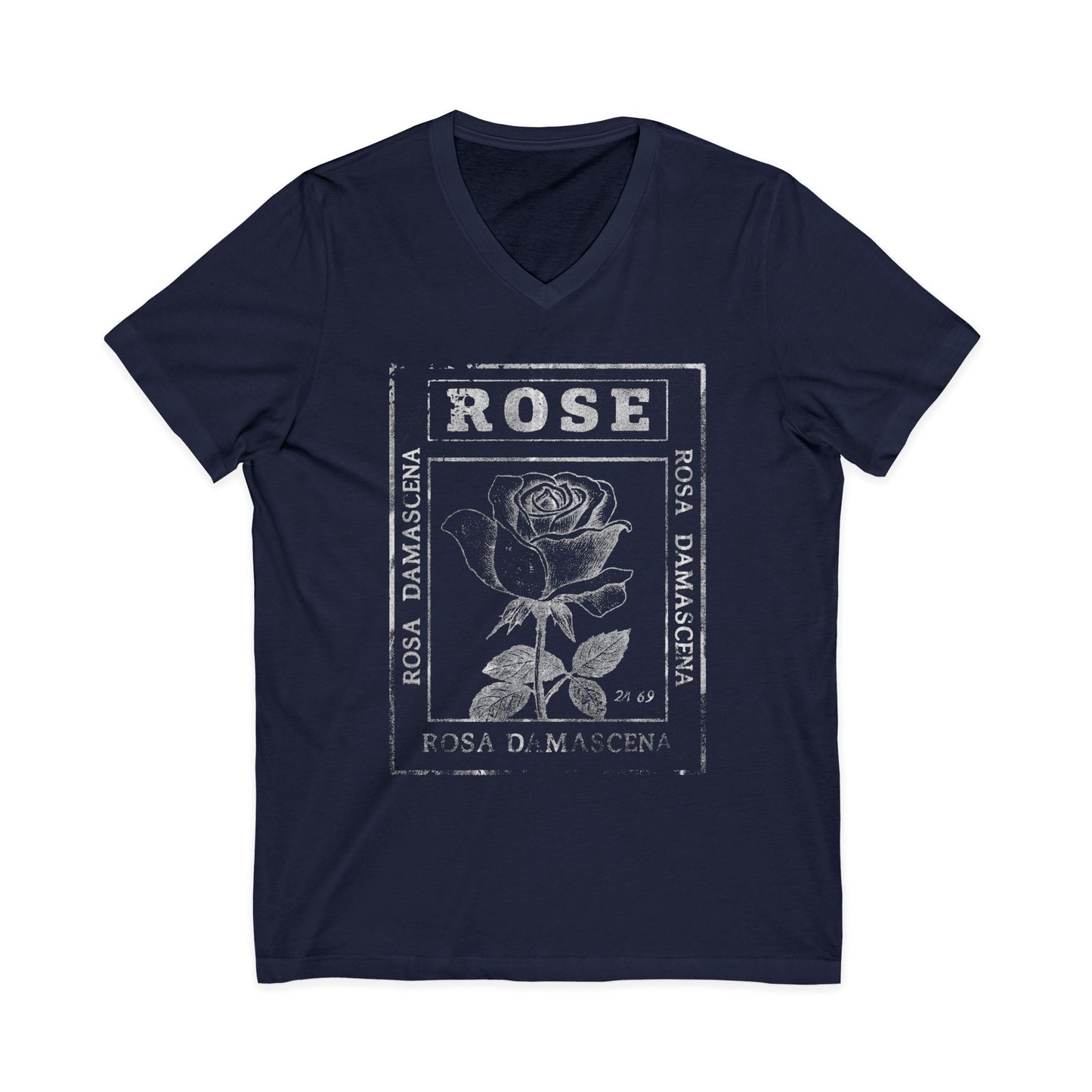 Rosa Damascena, Vintage Faded Print - Short Sleeve V Neck