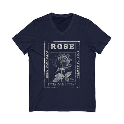 Rosa Damascena, Vintage Faded Print - Short Sleeve V Neck