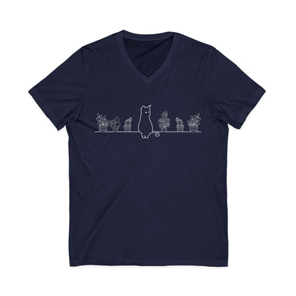 Cat On A Shelf - Short Sleeve V Neck