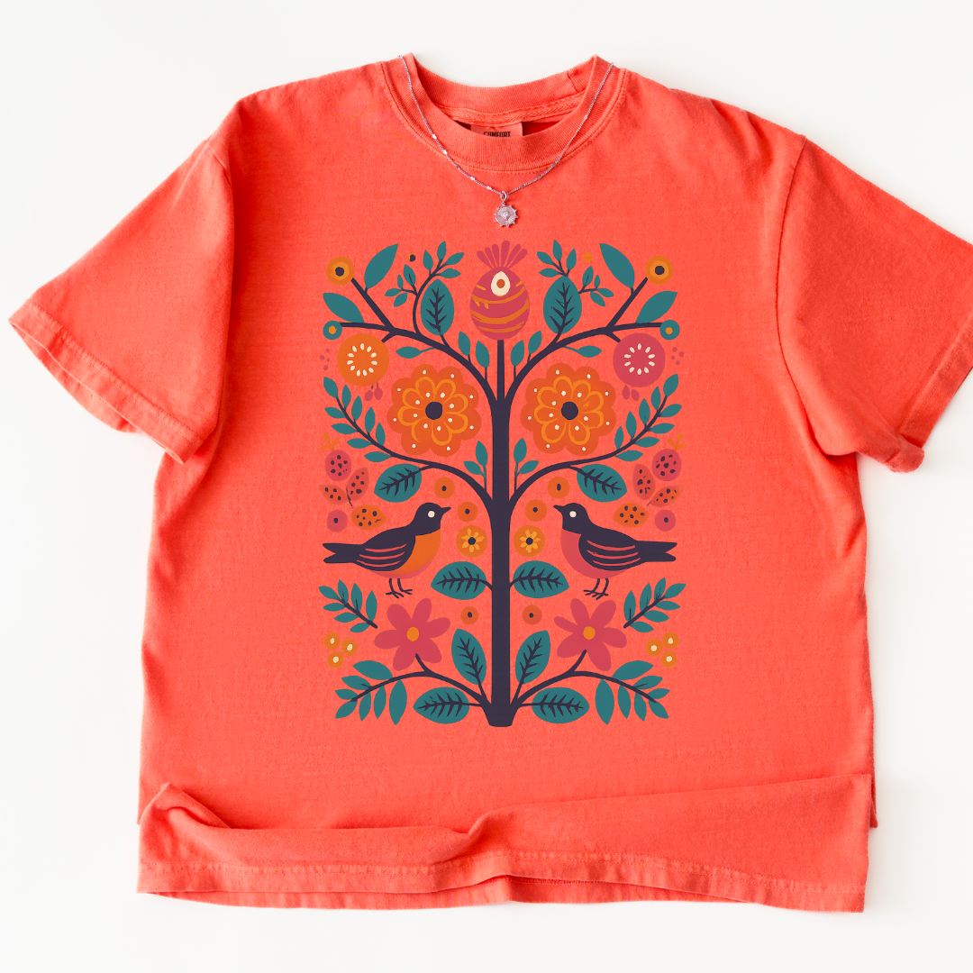 Folk Art Plant Print -  Comfort Colors Relaxed Fit Premium T Shirt
