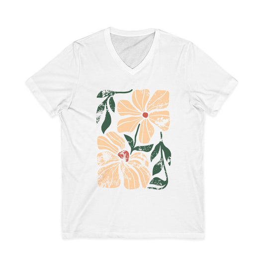 Summer Bloom Distressed Floral - Short Sleeve V Neck