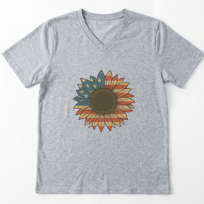 Floral Stars and Stripes - Short Sleeve V-Neck Tee