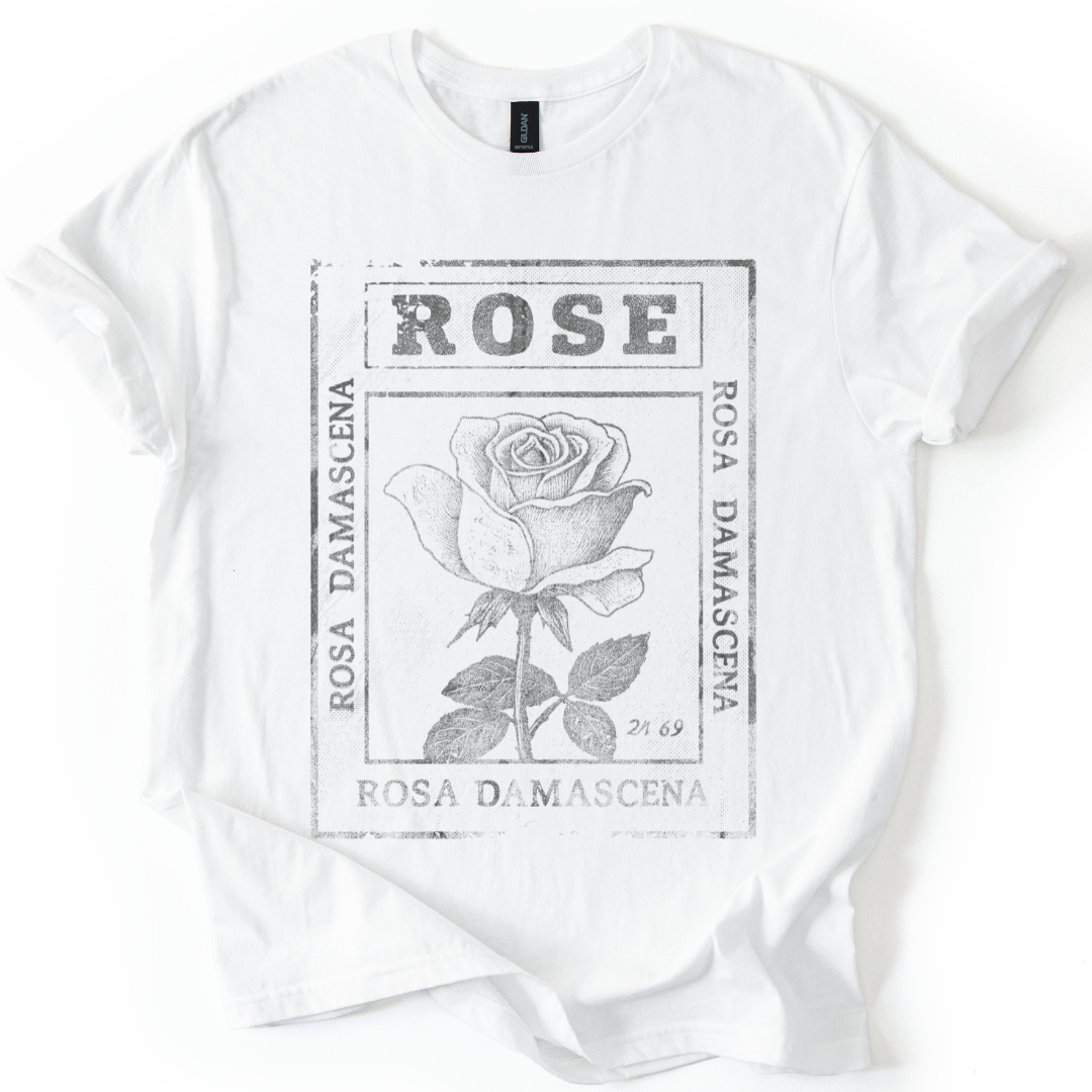 Rosa Damascena, Vintage Faded Print  - Gildan Lightweight T Shirt