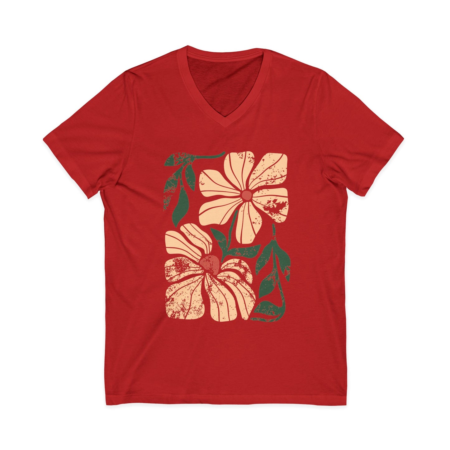 Summer Bloom Distressed Floral - Short Sleeve V Neck