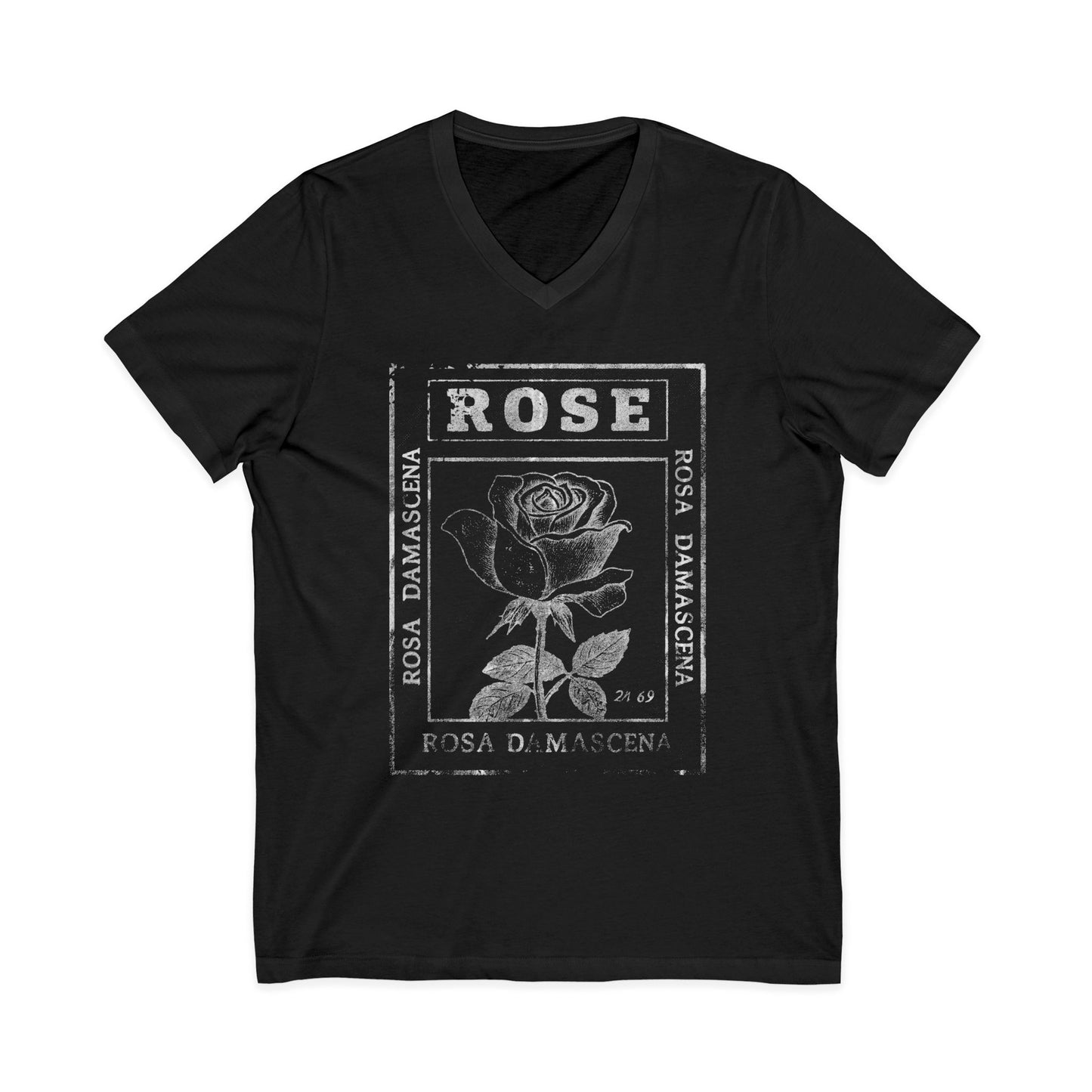 Rosa Damascena, Vintage Faded Print - Short Sleeve V Neck