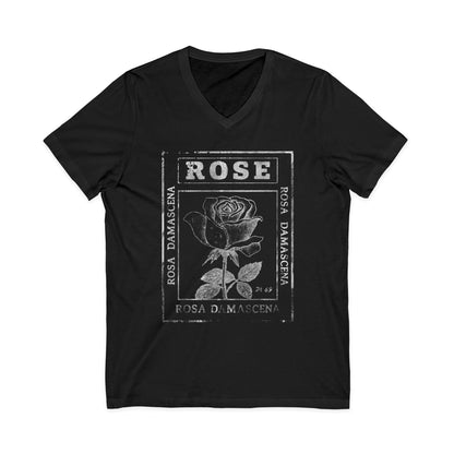 Rosa Damascena, Vintage Faded Print - Short Sleeve V Neck