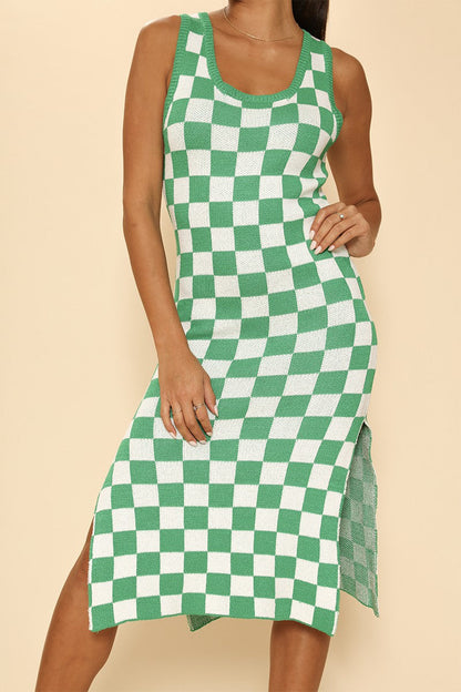 Checkered Knit Tank Dress