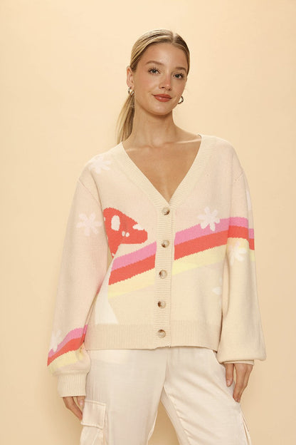 Retro Stripe Mushroom Knit Cardigan