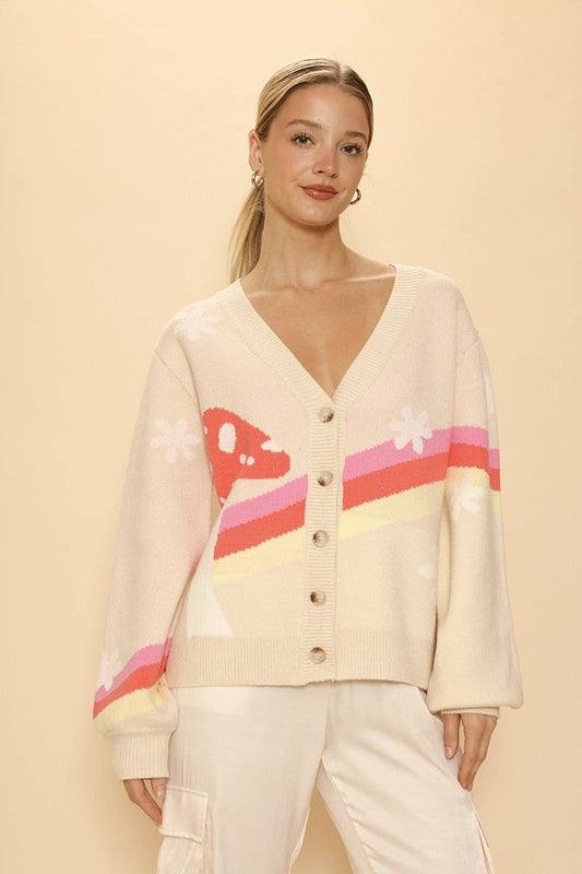 Retro Stripe Mushroom Knit Cardigan