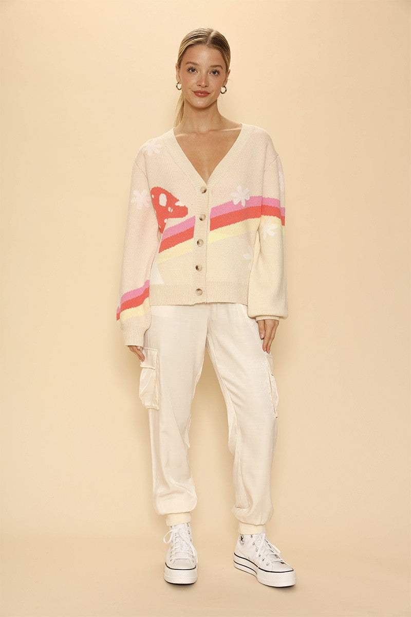 Retro Stripe Mushroom Knit Cardigan
