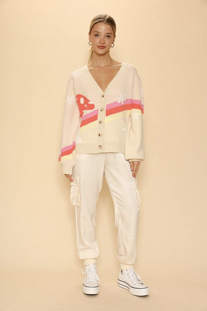 Retro Stripe Mushroom Knit Cardigan