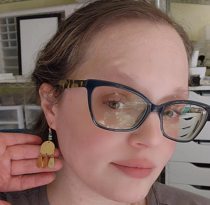 Natural Turquoise Pebble and Geometric Chandelier Earrings