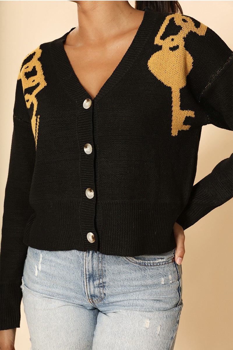 Lock and Key Chain Cropped Cardigan