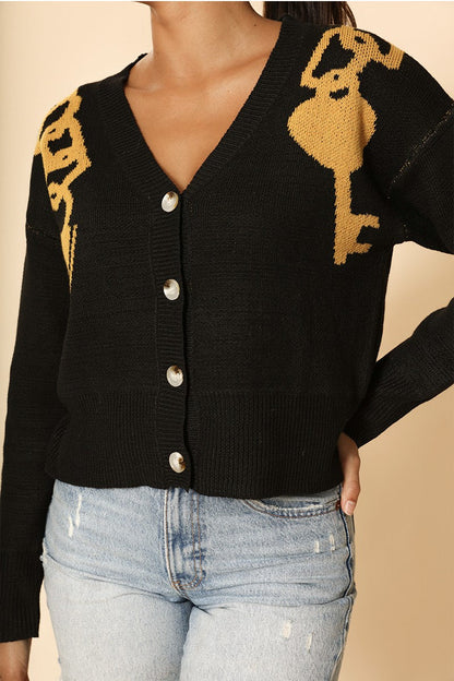 Lock and Key Chain Cropped Cardigan