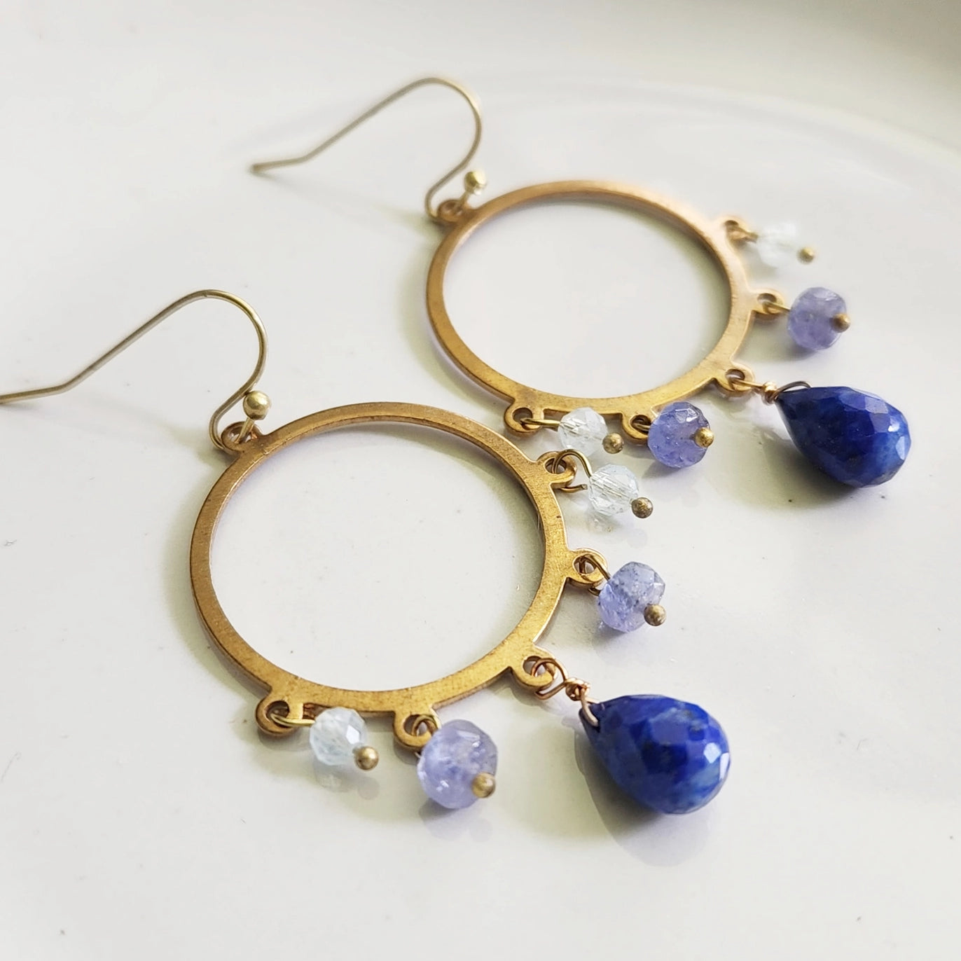 Gemstone and Brass Chandelier Bridal Statement Earrings