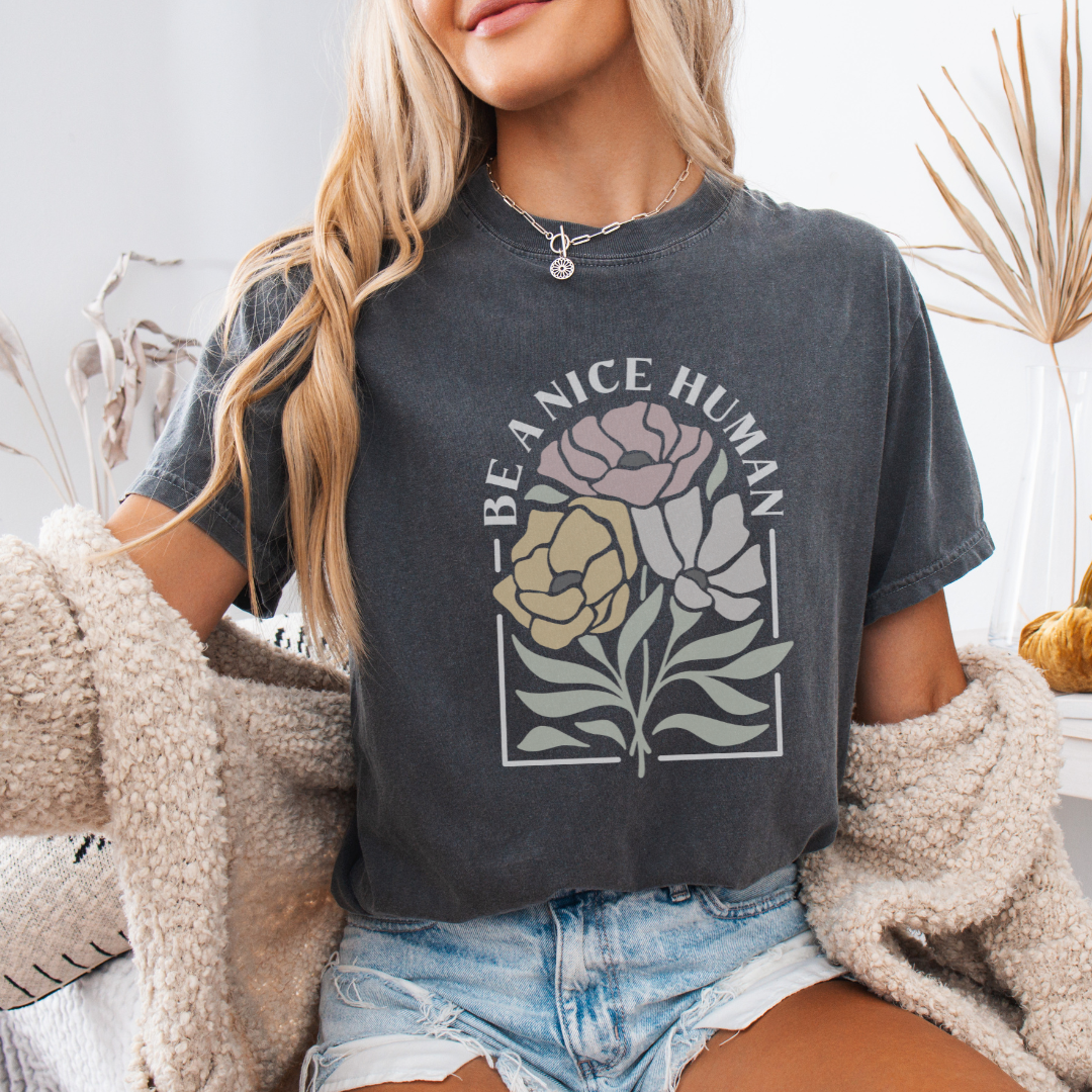 Be A Nice Human -  Comfort Colors Relaxed Fit Premium T Shirt