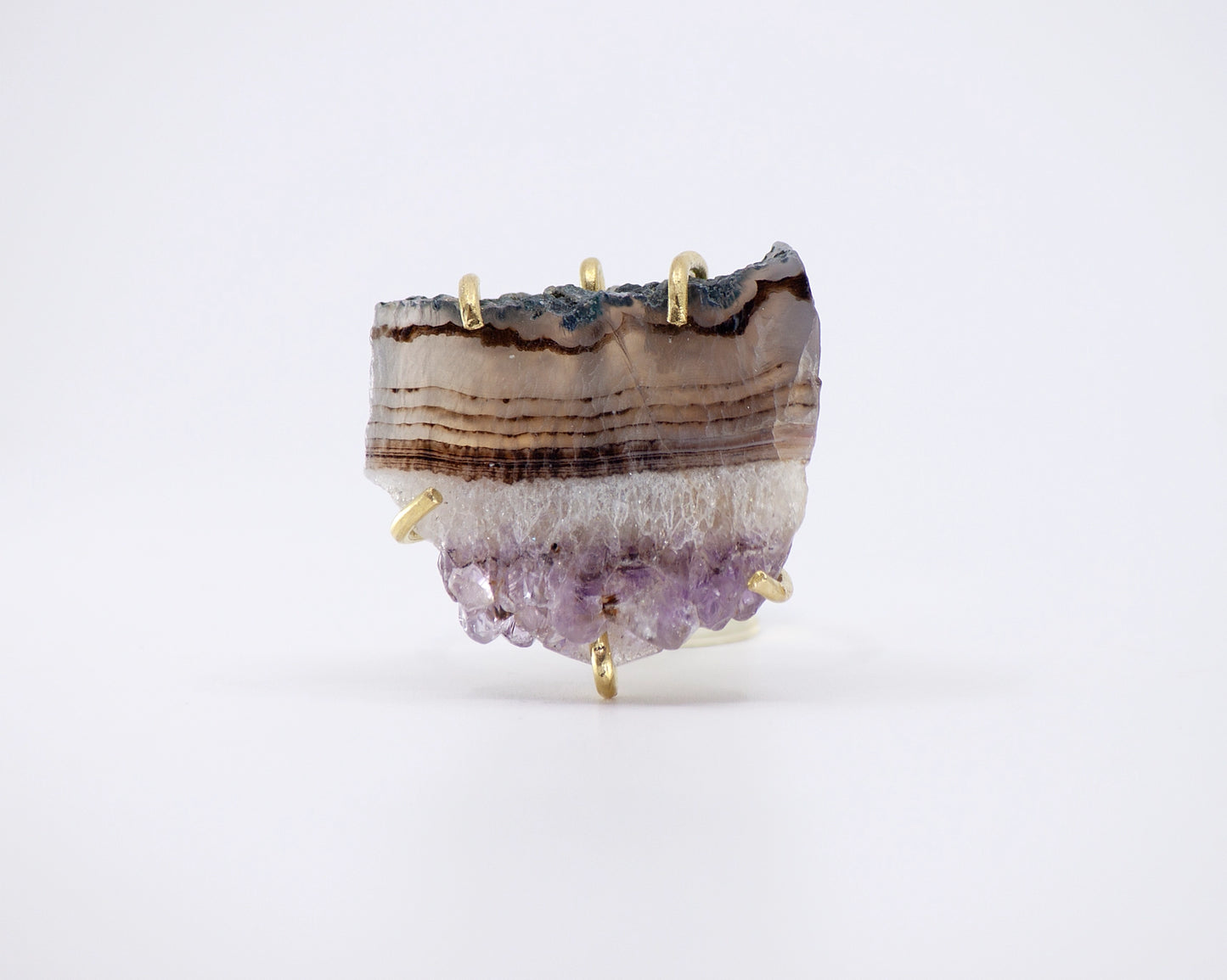 Natural Amethyst Druzy Brass Adjustable Statement Ring