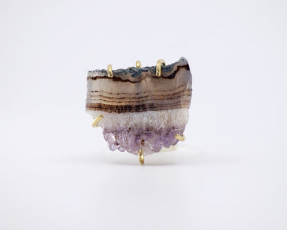 Natural Amethyst Druzy Brass Adjustable Statement Ring