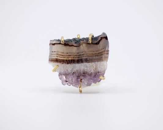 Natural Amethyst Druzy Brass Adjustable Statement Ring