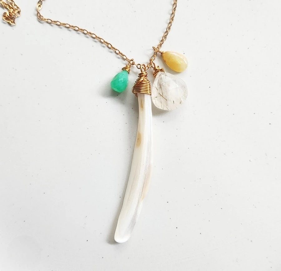 Chrysoprase, Opal, Mother of Pearl & Rutile Quartz Necklace