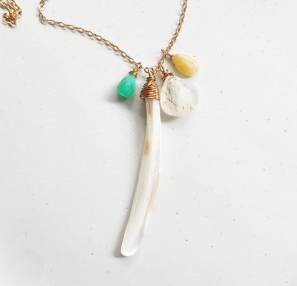 Chrysoprase, Opal, Mother of Pearl & Rutile Quartz Necklace