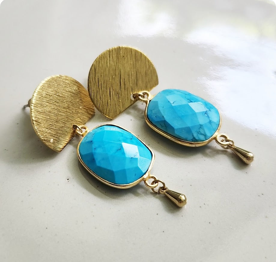 Blue Lapis and Turquoise Geometric Dangle and Drop Earrings