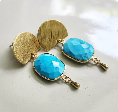 Blue Lapis and Turquoise Geometric Dangle and Drop Earrings