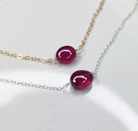 Ruby Pebble Focal Necklace with Sterling Silver & Gold Fill