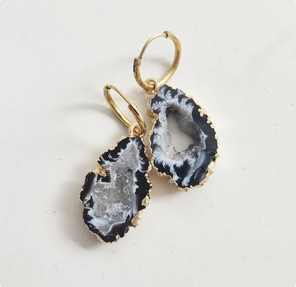 Gold Plated Agate/Druzy Dangle and Drop Earrings