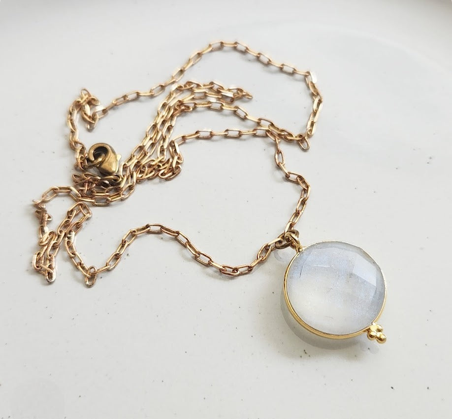 Moonstone Medallion Dangle Earrings and Pendant Necklace