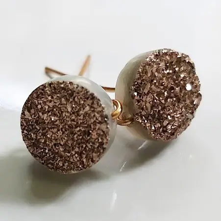 Rose Gold Plated Druzy Agate Handmade Post Stud Earrings