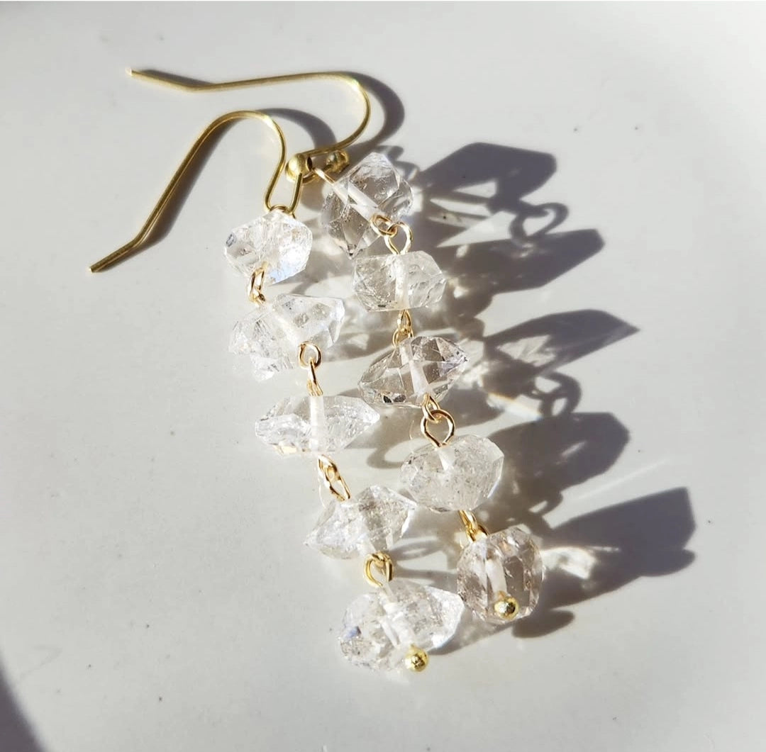 Herkimer Diamond Cascading Beaded Dangle & Drop Earrings