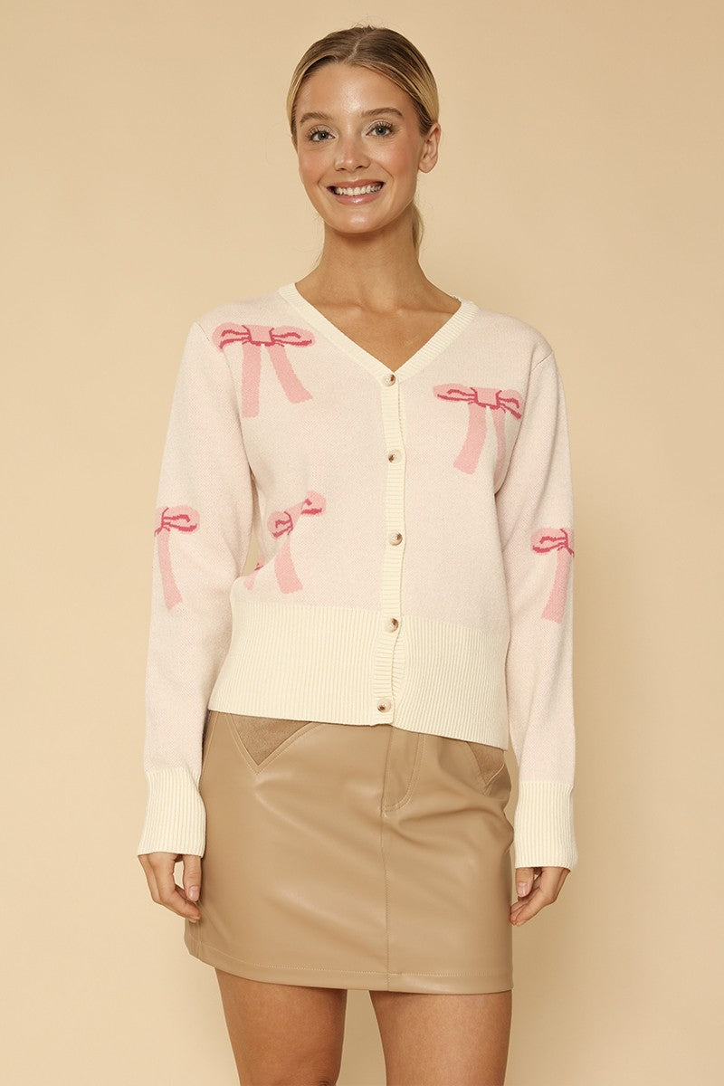 Cropped Knit Bow Cardigan