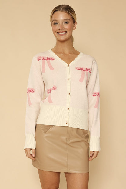 Cropped Knit Bow Cardigan