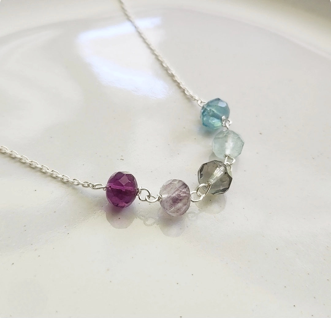 Color Change Ombre Fluorite Beaded Chain Necklaces