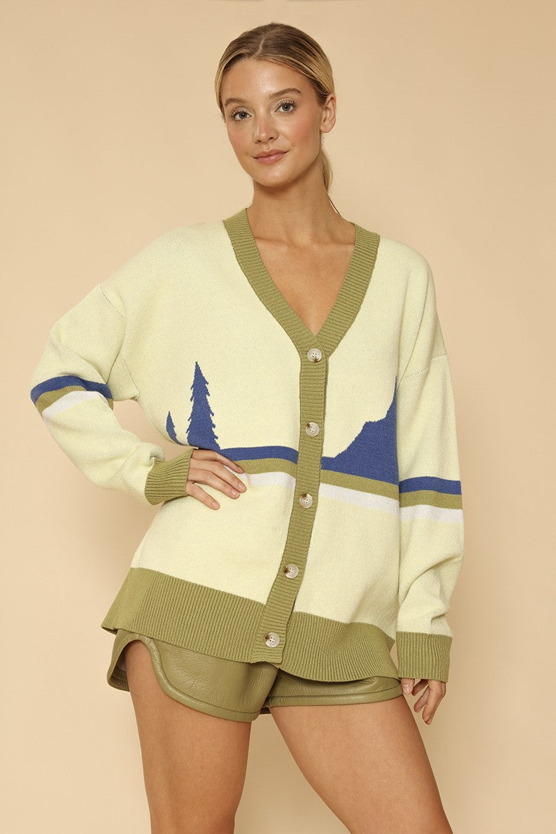 Retro Mountain Stripe Knit Cardigan