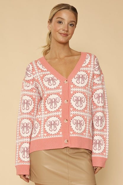 Bow Tiled Knit Cardigan
