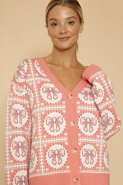 Bow Tiled Knit Cardigan