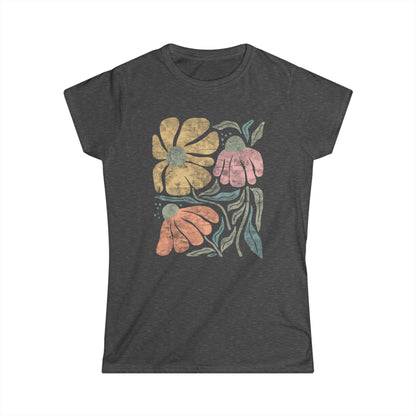 Faded Funky Floral Print - Women's Softstyle Tee