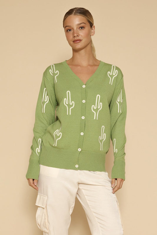 Cactus Knit Button Front Cardigan