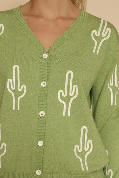 Cactus Knit Button Front Cardigan