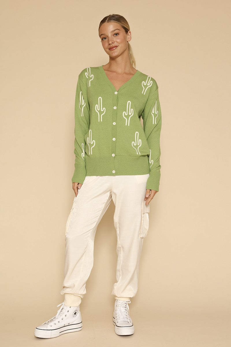 Cactus Knit Button Front Cardigan