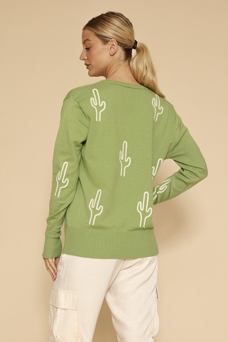 Cactus Knit Button Front Cardigan